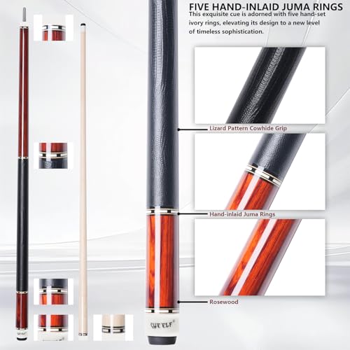 CUEELF Pool Cue Stick Low Deflection Hand-Made Inlay Billiard Cue 58'' Professional Billiard Pool Cue Stick for Adults-12.5mm Tip,3/8 * 8 Joint - color: WD-SM-HONGMU