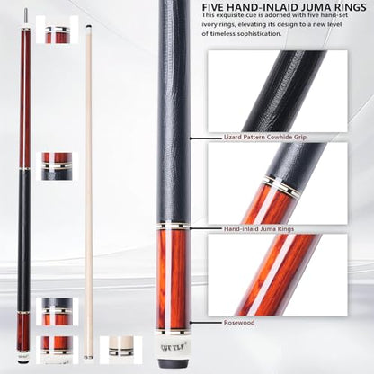 CUEELF Pool Cue Stick Low Deflection Hand-Made Inlay Billiard Cue 58'' Professional Billiard Pool Cue Stick for Adults-12.5mm Tip,3/8 * 8 Joint - color: WD-SM-HONGMU