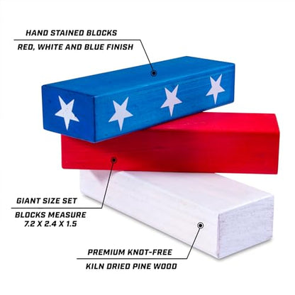 GoSports Giant Wooden Stacking Game - Stacks Up to 5 ft - Choose Brown Wood Stain, Gray, Natural, Stars & Stripes, or Tropical Hardwood - Toppling Tower - color: Stars and Stripes