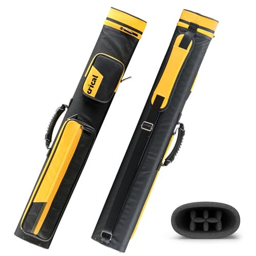 CRICAL Pool Cue Case 2x4 Hard Pool Stick Case Holds 2 Butts and 4 Shafts for Adults Billiard Cue Case with Soft Shoulder Straps - color: upgrade-yellow