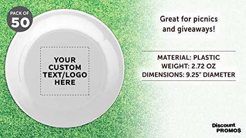 DISCOUNT PROMOS Frisbee Flying Discs in Bulk, 9.25 in. Fun Family Beach Game - color: - Custom - White, size: 50 flying discs