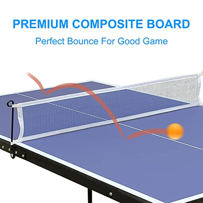 4.5ft Foldable Table Tennis Set, Portable Ping Pong Table with Net & 2 Paddles & Balls, Multi-Use Family Game Table Compact Design for All Ages, Blue - size: 4.5ft-Table Tennis Set Blue
