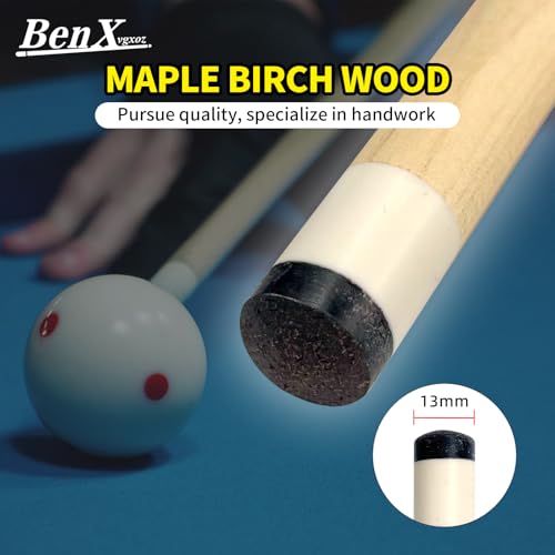 57 Inch Pool Cue Stick - 13mm Fiber Ferrule Tip, Maple Birch Wood Billiard Cue with Chalk & Glove | Explosion-Proof Joint for Home, Bar, Billiard Hall - style: Maple Birch Wood Billiard Cue-Blue