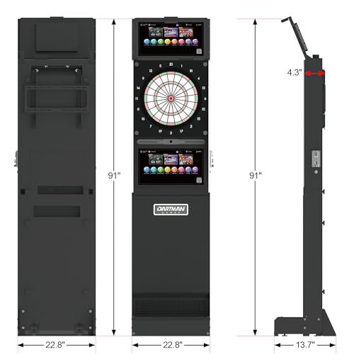EDmini Electronic Digital Standing Coin Operated Commercial Soft Tip Dartboard Machine with Touch Screen, Party Games, Slim, for Bars, Clubs, Home (Up to 8 Players) - style: Black