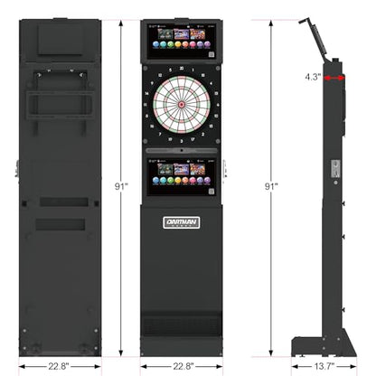 EDmini Electronic Digital Standing Coin Operated Commercial Soft Tip Dartboard Machine with Touch Screen, Party Games, Slim, for Bars, Clubs, Home (Up to 8 Players) - style: Brown