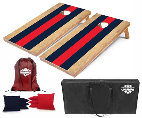 World Series of Cornhole Regulation Size Cornhole Boards - Lightweight & Durable All-Wood Construction | Backyard Bean Bag Toss Set | Outdoor Game for Tailgates & BBQs - color: Blue and Red Stripes