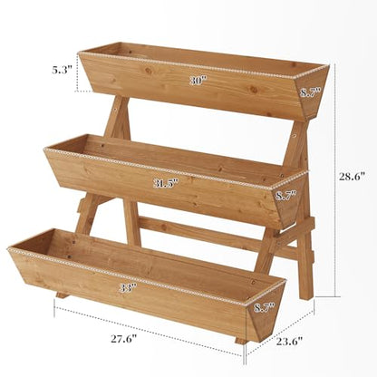 3-Tier Wooden Vertical Raised Garden Bed with Legs, Tiered Planter Box, Vertical Garden Planter,Wood Plant Stand Wood Flower Rack for Patio, Balcony, Freestanding. (Brown-Large) - color: Brown, size: Big
