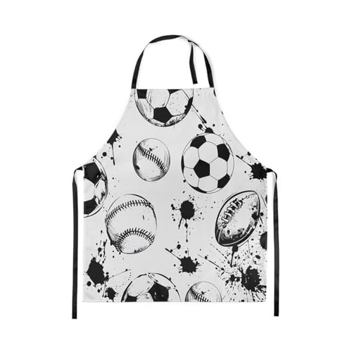Manfei Ball Sports Kids Kitchen Apron - color: Black White