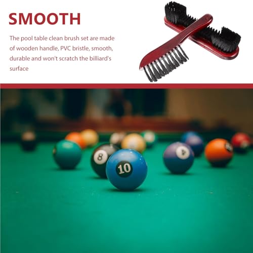2pcs Pool Table Brush Set Wooden Handle PVC Bristle Non-Scratch Cleaning Tool for Billiard Surface Rail Dust Removal for Pool Tables and Cabinets