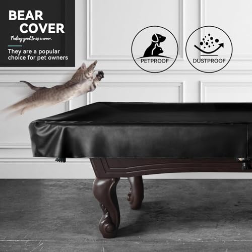 Heavy Duty Leatherette Billiard Pool Table Cover, Waterproof & Tearproof Cover for Pool Table 7/8/9FT (Black/Faux Lambskin, 7FT-(92"LX 52"WX 8“H)) - color: Black/Faux Lambskin, size: 7FT-(92"LX 52"WX 8“H)
