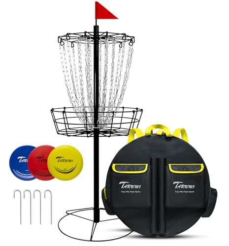 TARUMG Disc Golf Basket - Portable Disc Golf Target with Heavy Duty 24-Chains Come with Transit Bag and 3pcs Disc Golf Discs, Ground Stake -Suitable for Players of All Levels - Multi Color Available - style: Basic Black