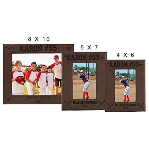 My Personal Memories Custom Monogrammed Baseball Sports Picture Frame Gifts - Personalized 4x6, 5x7, 8x10 Photo Frames for Athletes, Coaches, Teams, Kids, Awards (Brown) - color: Brown