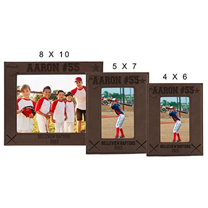 My Personal Memories Custom Monogrammed Baseball Sports Picture Frame Gifts - Personalized 4x6, 5x7, 8x10 Photo Frames for Athletes, Coaches, Teams, Kids, Awards (Brown) - color: Brown