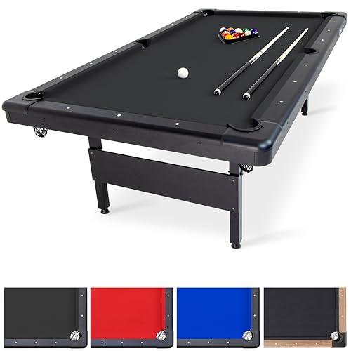 GoSports 6, 7, or 8 ft Billiards Tables - No Assembly, Choose Your Color - Portable Pool Table Includes Full Set of Balls, 2 Cue Sticks, Chalk and Felt Brush - style: 8 ft Black