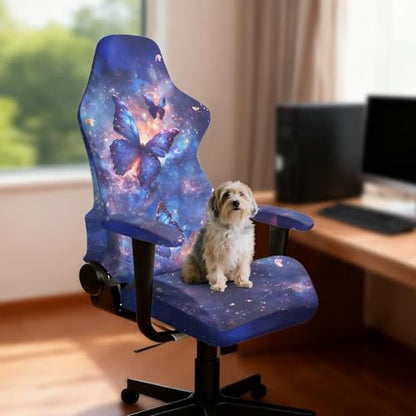 Suobstales Galaxy Butterfly Pattern Gaming Chair Cover with Armrest Covers 4 Pieces Stretch Racing Computer Chair Slipcover Set for Reclining Racing Gaming Chair - color: Galaxy Butterfly