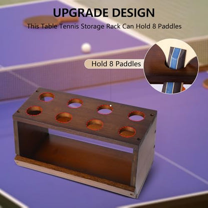 Ping Pong Paddle Holder Wall Mount & Desktop 2-in-1,Table Tennis Racket Display Organizer Holds 8 Rackets, Ping Pong Paddle Storage Rack in Game Room, Man Cave, Office, Home, Brown - color: Desktop/Brown
