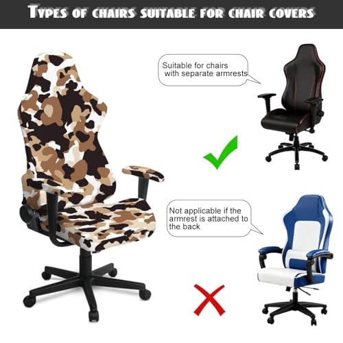 Brown Camouflage Pattern Set of 4 Gaming Chair Covers with Armrest Covers Anti-Slip Stain Resistant Gaming Chair Cover Set Stretch Computer Chair Seat Slipcovers - color: Brown Camouflage Pattern