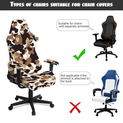 Brown Camouflage Pattern Set of 4 Gaming Chair Covers with Armrest Covers Anti-Slip Stain Resistant Gaming Chair Cover Set Stretch Computer Chair Seat Slipcovers - color: Brown Camouflage Pattern