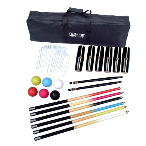 Hathaway Deluxe 6-Player Croquet Set for Adults, Kids & Families – Includes Durable Hardwood Mallets & Handles, Chip-Resistant Croquet Balls, Steel Wickets, Nylon Carrying Bag - 33.5"L x 9"W x 2.75"H