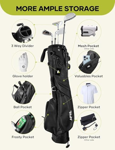 Small Golf Bag, 3 Divider Fit Up to 8 Clubs, Golf Stand Bag with Rain Cover, Durable Pitch n Putt, Lightweight Golf Club Carry Bag with Strap and Stand, Golf Bags for Men & Women - color: Matte Black