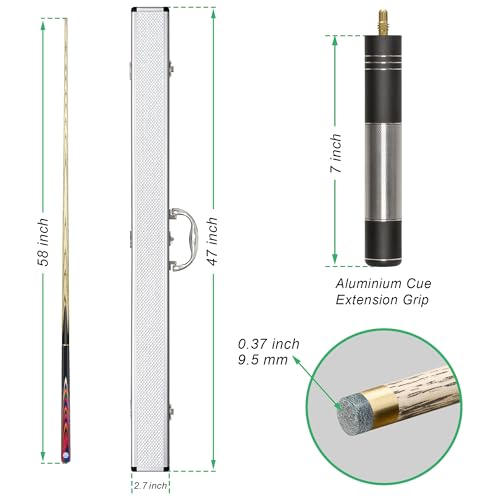 HomeSeason 57inch Snooker Cue Stick 18oz 3/4 Jointed Pool Cue, with Extension, Cue Case, Durable Ash Wood and Red Maple Construction Billiards Cue - color: HSS05