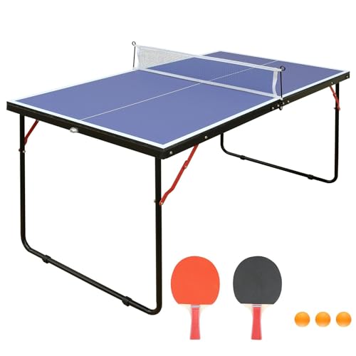 Portable 54'' Table Tennis Set with Folding Legs, Easy Storage - Ideal for Small Spaces, Includes Net, Paddles, and Balls
