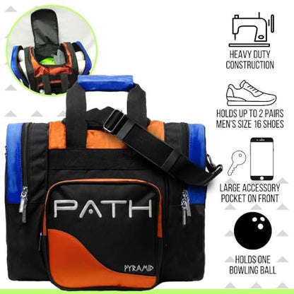 Pyramid Path Pro Deluxe Single Bowling Ball Tote - Holds One Ball, One Pair Shoes Up to Mens 15 - color: Orange/Royal Blue