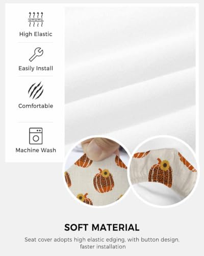 Savannan Office Chair Cover, Pastoral Fall Pumpkin Sunflower Protective Stretch Elastic Universal Cover for Desk Task Chair,Computer Rotating Chair 1 Pcs Orange and Retro Beige Linen