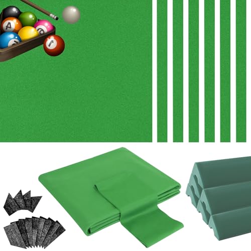 Podoy 8ft Pool Table Replacement Kit, Pool Table Bumpers (Set of 6) with Felt Cloth/Cushion Facings (Set of 12) for Billiard Rail Rubber Bumpers Home & Pro Use Billiard Rail & Pocket Accessories - color: GREEN WITH CLOTH