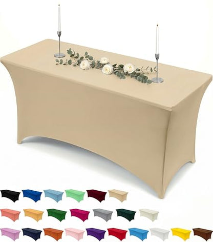 Utopia Kitchen Spandex Tablecloth 1 Pack [6FT, Champagne] Tight, Fitted, Washable and Wrinkle Resistant Stretch Rectangular Patio Table Cover for Event, Wedding, Banquet & Parties [72Lx30Wx30H Inch] - color: Champagne, size: 6 Feet - 1 Pack