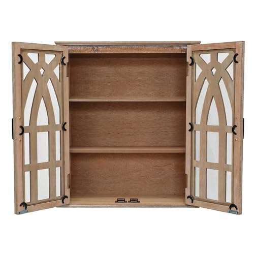 LKTART Solid Wood Wall Mounted Cabinet,Hanging Kitchen Storage Cabinet | Farmhouse Wall Mounted Wood Storage Cabinet;Window Pane Glass Door;Adjustable Shelves;Kitchen;Bathroom;Dining Room;Natural - color: Natural