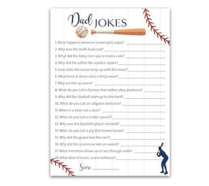 DAD JOKES Boy Baby Shower Games, BASEBALL Theme Daddy Jokes Shower Trivia — Pack of 25 — Blue, Fun Dad Joke Game, Sport, Little Slugger Theme, Funny Game, Sprinkle, Sports Birthday Activity G900-DJK