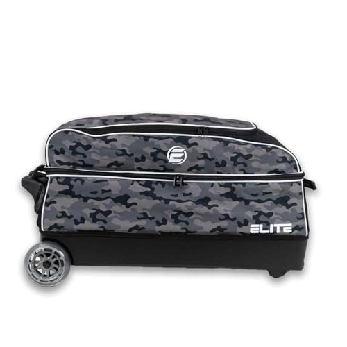 ELITE Basic Triple Roller Black Bowling Bag - 3 Ball Roller, Fits 2 Pairs of Size 15 Shoes, Air Travel-Friendly - color: Grey Camo