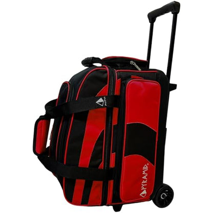 Pyramid Deluxe Double Roller 2 Ball Bowling Bag with Large Separate Shoe Compartment (Up To 2 Pairs Of Shoes) and Accessory Pockets, Sturdy Square Handle - Extends to 40" - Pro Options Available - color: Pro Black/Red