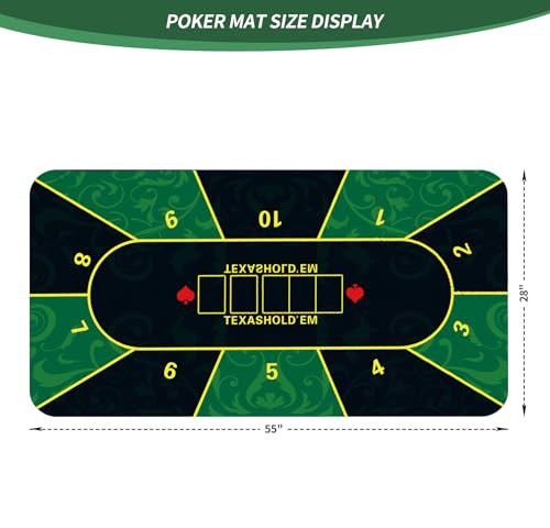 nuveti Poker Mat - 55 x 28inch Non-Slip Poker Table Game Mat - Portable Rubber Waterproof Poker mat for Table 6-8 Player Card Game Anti-Slip Rubber Poker Table Top Layout - color: 55 X 28 Inch Rectangular-green6