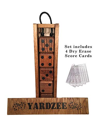 Yardzee Giant Yard Dice Set with custom wood storage case, 4 dry erase score cards and 5 Lawn Dice. Great Outdoor Game Gift Idea