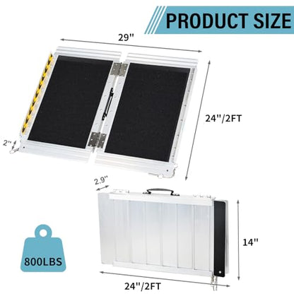 2 Feet Wheelchair Ramp for Home Steps, 29" W, 800LBS Capacity | Non-Skid Aluminum Handicap Folding Wheel Chair Ramps for Steps, Doorway, Homes, Threshold, Entry, Stairs - size: 2FT(Suitable height 2"-6")
