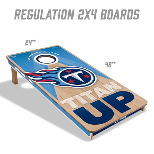 YouTheFan NFL 2' x 4' Slogan Series Professional Wood Cornhole Game with Logo Bags - color: Tennessee Titans