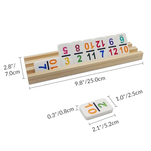 Mexican Train Dominoes Set with Numbers and 4 Wooden Racks, Double 12 Domino Travel Set with Wooden Hub, 91 Colored Domino Tiles Game Set with for Family Game Night - style: 4 Racks