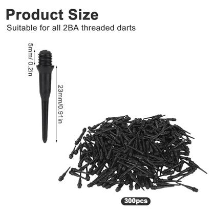 300pcs 2BA Thread Soft Tip Dart Points, Black Plastic Replacement Dart Tips for Dart Board Easy Install Dartboards Accessories