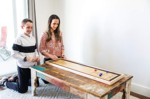Yard Games Curling and Shuffleboard 2 in 1 Table Top Game with 8 Rolling Discs