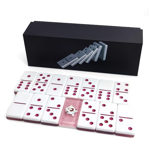 IDTQ Cute Cat Dominoes Set for Adults - Pink Double 6 Dominoes with 28 Tiles, Adorable Cat Print Design - Family Game Night & Gifts for Cat Lovers - color: Pink