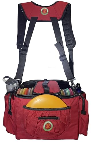 Disc Golf Bag with Removeable Cooler,13 Disc Capacity with Insulated Cooler for a 6-Pack,22 disc max,Adjustable Backpack Strap Included - color: RED