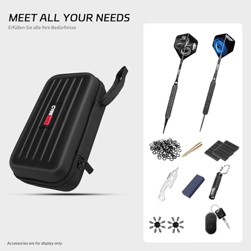 CyeeLife Dart Case - Carrying Case for Steel or Soft Tip Darts, Holds 3 Darts and Extra Accessories, Built-In Storage Tubes and Pockets for Flights, Tips, Shafts