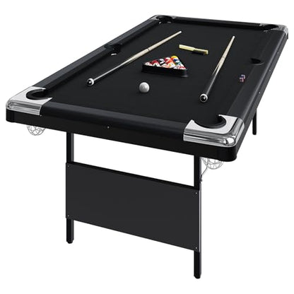 PeakPursuit 6 or 7 Ft Billiards Table, Portable Pool Table with Easy Folding for Storage, Pool Tables for Full Size with Billiard Complete Set of Accessories (Black, 7 FT)