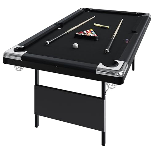 PeakPursuit 6 or 7 Ft Billiards Table, Portable Pool Table with Easy Folding for Storage, Pool Tables for Full Size with Billiard Complete Set of Accessories (Black, 7 FT)