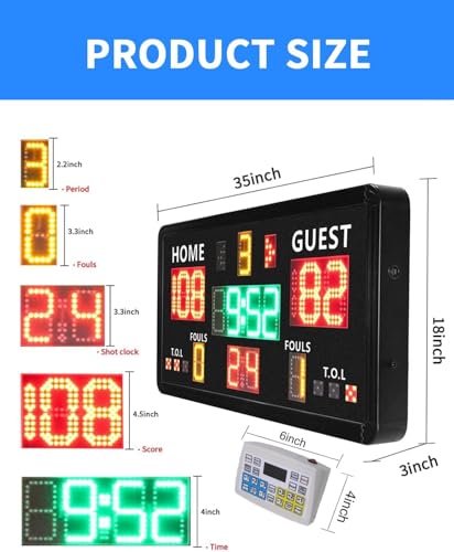 Large Electronic Scoreboard with Tripod,Wall-Mounted Digital Scoreboard & Timer,Basketball Shot Clock 14/24 Second & Custom Time,Score Keeper with LED Display, 110dB Loud Buzzer