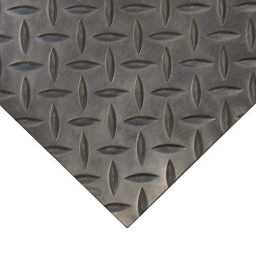 Rubber-Cal Diamond-Plate Rubber Flooring Roll - 3 mm x 4 ft x 9 ft Roll - Black - size: 108"L x 48"W x 0.1"Th