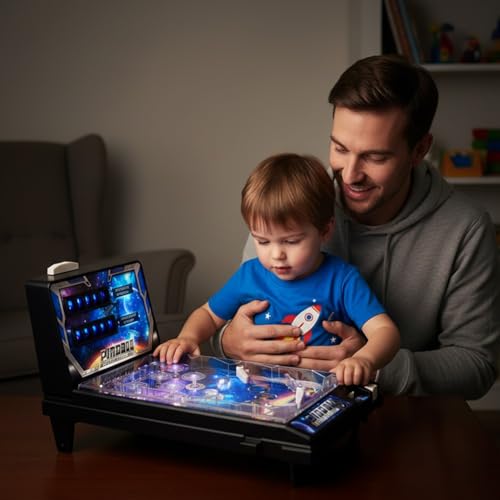 Electronic Tabletop Pinball Game, Retro Arcade Pinball Machine with Lights Sounds and Scoreboard, Portable Desktop Ball Shooting Toy for Kids