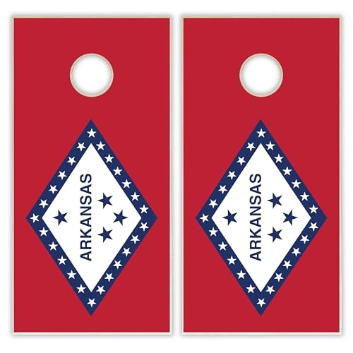 State Flag Solid Wood Regulation Cornhole Set 4 Feet x 2 Feet Includes Set of 8 Bags and Carrying Case with Optional LED Lights and Lamination - style: Arkansas